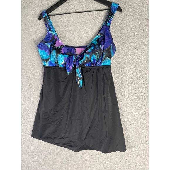 Longitude Size 16 Black Floral Skirted One Piece Swimsuit Tummy Control Tankini - Picture 5 of 11